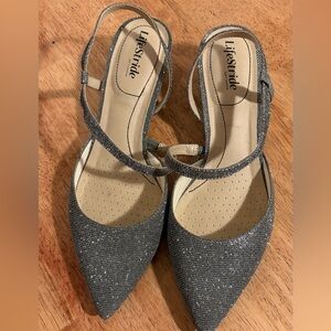 Women's Glittery Silver Heels 11W
